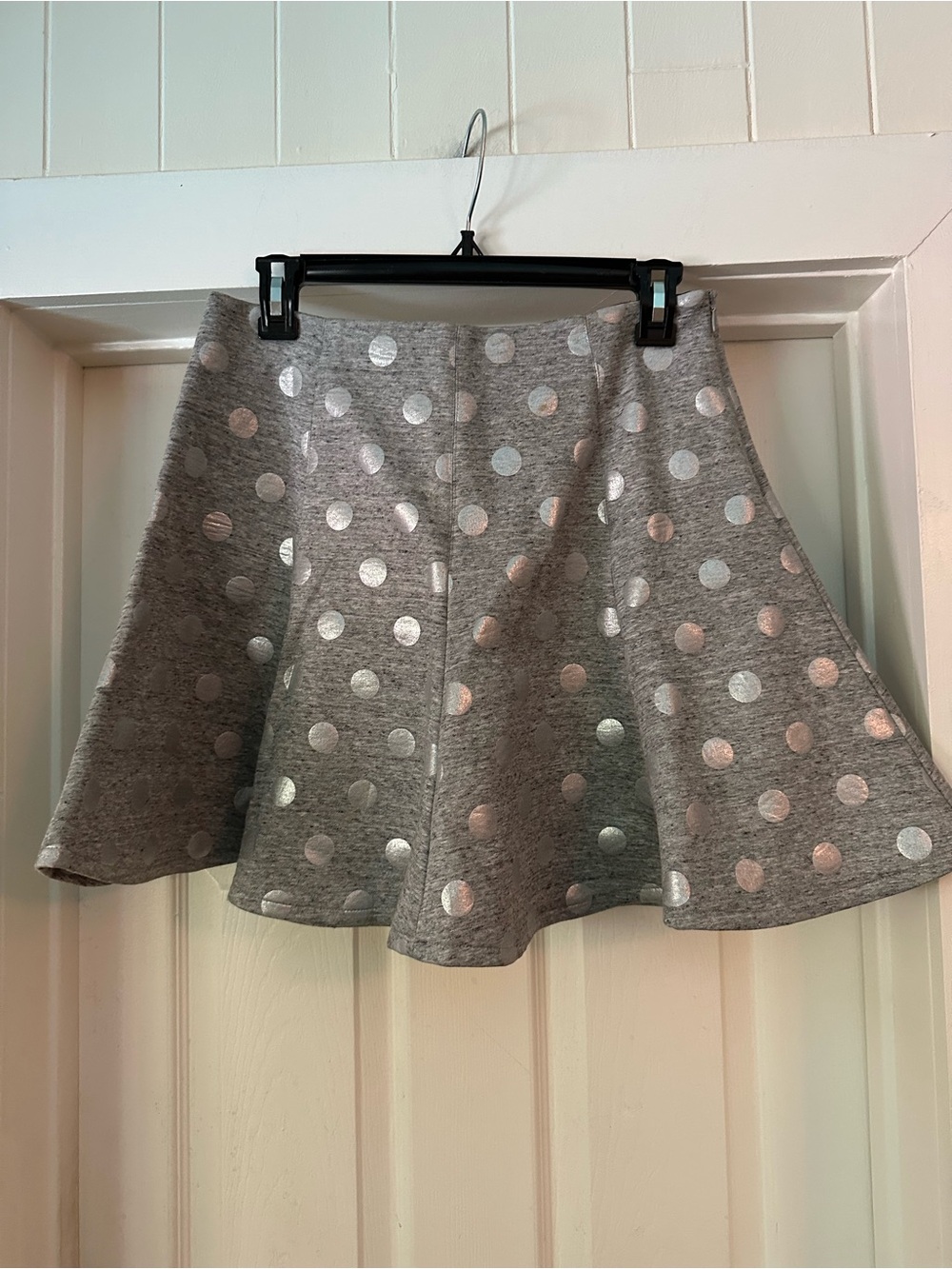 Elizabeth and James Gray Skater Skirt with Metallic Polka Dots